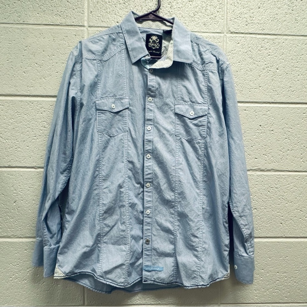 English Laundry Button Down Shirt Blue Stripe Long Sleeve Large